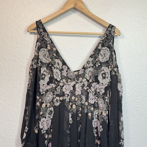 Free People Dress S Penny Lover Mini Sheere Chiffon Black Floral Boho Romantic - Picture 3 of 8